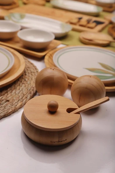 Atbyhome Soul 6 Kişilik 47 Parça Doğal Bambu Porselen Kahvaltı Takımı – Kahvaltı Seti Sunum Seti - Resim 2