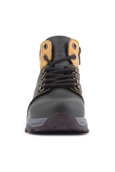 Rakerplus Hakiki Deri Haki Yeşil Sarı Fermuarlı Trekking Çocuk Bot - Resim 3