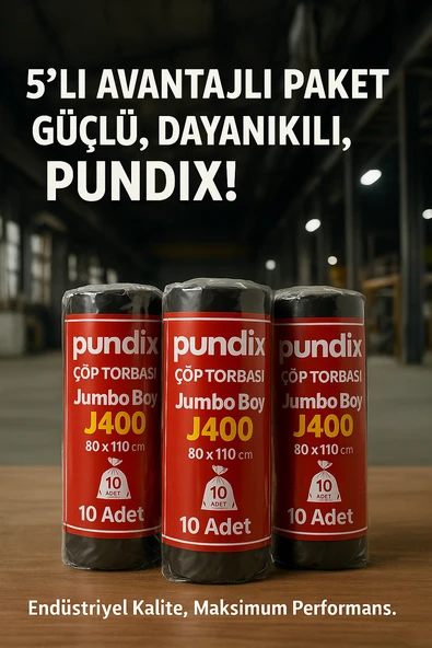 Pundix J400 Jumbo Boy Çöp Torbası (80X110 Cm) 5 Rulo (Toplam 50 Adet) Dayanıklı, Sızdırmaz ve Geniş Hacimli Çöp Poşeti - Resim 4