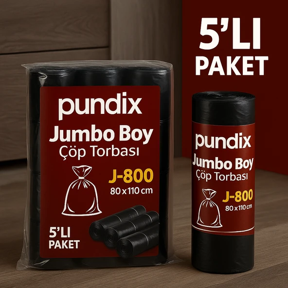 Pundix J800 Jumbo Boy Çöp Torbası (80X110 Cm) 5 Rulo (Toplam 50 Adet) Dayanıklı, Sızdırmaz ve Geniş Hacimli Çöp Poşeti - Resim 3