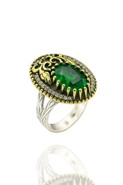 Lale Motifli Oval Zirkon Taşlı Renk Seçenekli Otantik Ayarlanabilir Gümüş Yüzük - Resim 9