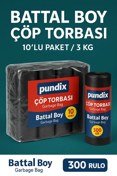Pundix Battal Boy Çöp Torbası 75X90 cm (10’lu Rulo Opp Ambalajlı Toplam 3 Kg) Dayanıklı, Sızdırmaz ve Geniş Hacimli Çöp Poşeti - Resim 2