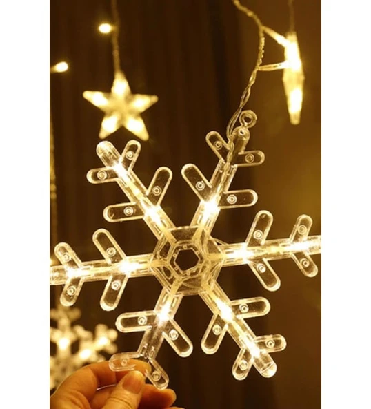10 Saçaklı Kar Tanesi Gün Işığı Led Işık  8 Fonksiyonlu Fişli ve Eklemeli Dekoratif Aydınlatma - Resim 4