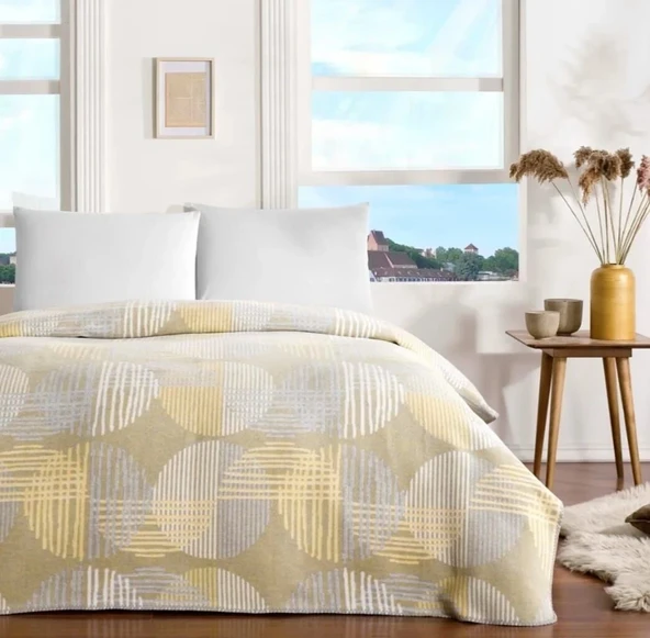 Taç Çift Kişilik Pamuklu Battaniye Alba Sarı ürün görseli