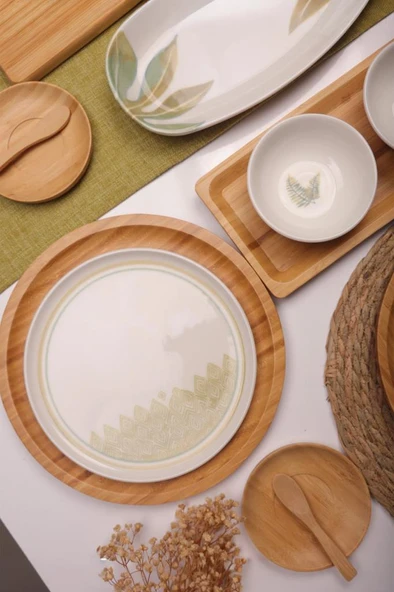 Atbyhome Soul 6 Kişilik 47 Parça Doğal Bambu Porselen Kahvaltı Takımı – Kahvaltı Seti Sunum Seti - Resim 6