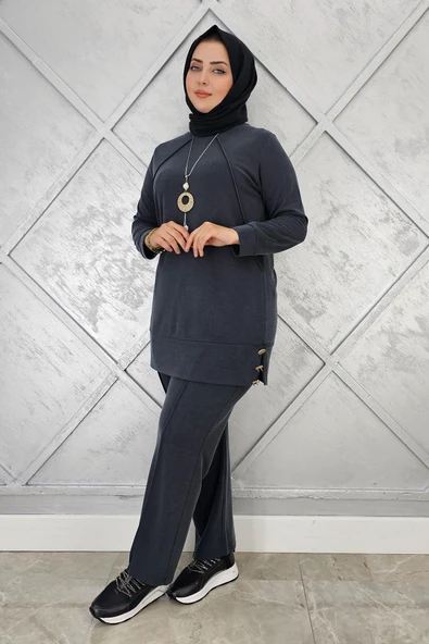 KADIN KOLYE DETAYLI NERVÜR DİKİM TESETTÜR TAKIM - Resim 4