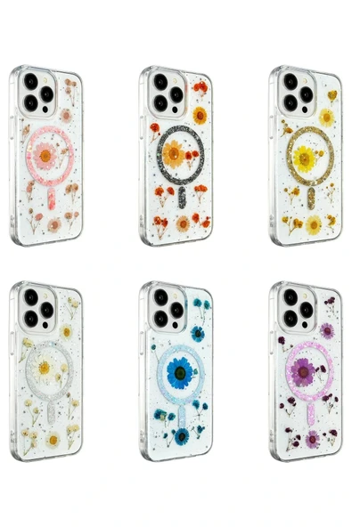 LitaeTrend iPhone 14 Pro Max Kılıf Daisy Simli Magsafe Kapak - Gold - Resim 2