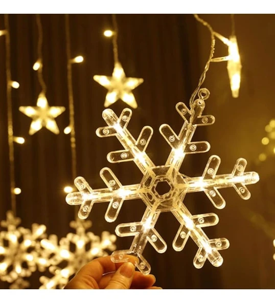 10 Saçaklı Kar Tanesi Gün Işığı Led Işık  8 Fonksiyonlu Fişli ve Eklemeli Dekoratif Aydınlatma - Resim 3