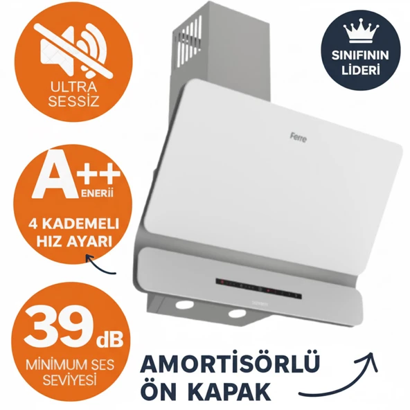 Ferre FryArt & FlowArt HERO Sessiz Davlumbazlı Beyaz Cam Ankastre  Set ( D081-SA + LN386 + XE63CB ) - Resim 2