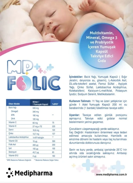 Mp Folic 30 Tablet Multivitamin, Mineral, Omega-3 ve Probiyotik Içeren Takviye Edici Gıda ürün görseli