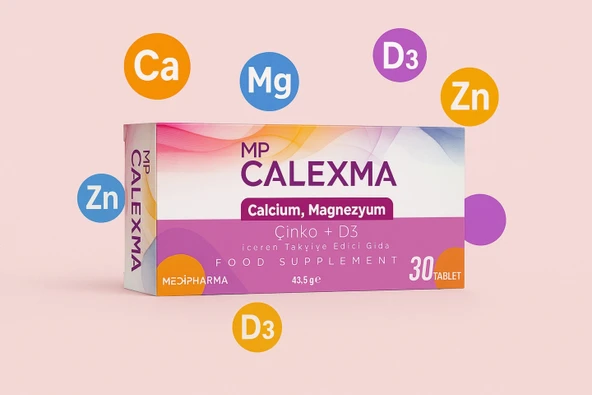 Medipharma Mp Calexma Kalsiyum Magnezyum Çinko+D3 Vitamin Takviye Edici Gıda 30 Tablet - Resim 2