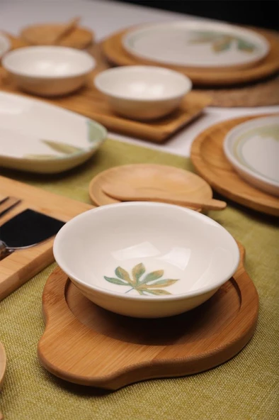 Atbyhome Soul 6 Kişilik 47 Parça Doğal Bambu Porselen Kahvaltı Takımı – Kahvaltı Seti Sunum Seti - Resim 4