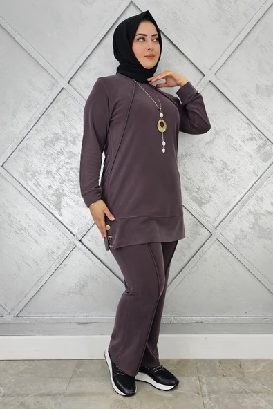 KADIN KOLYE DETAYLI NERVÜR DİKİM TESETTÜR TAKIM - Resim 3