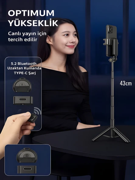 41.5 cm 360 Ayarlanabilir Bluetooth Kumandalı Kablosuz Tripod Selfie Stick Monopod - Resim 3