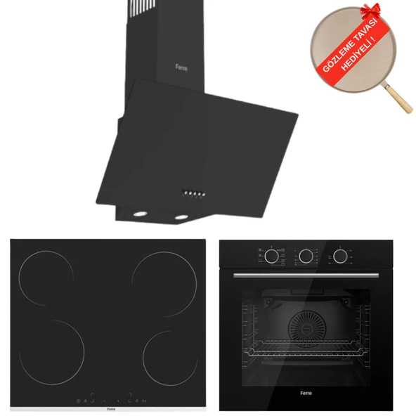 Ferre FryArt & FlowArt Salvia Vitroseramik Elektrikli 3'lü Siyah Ank. Set (D086 + MS261 + QXE62CS) ürün görseli