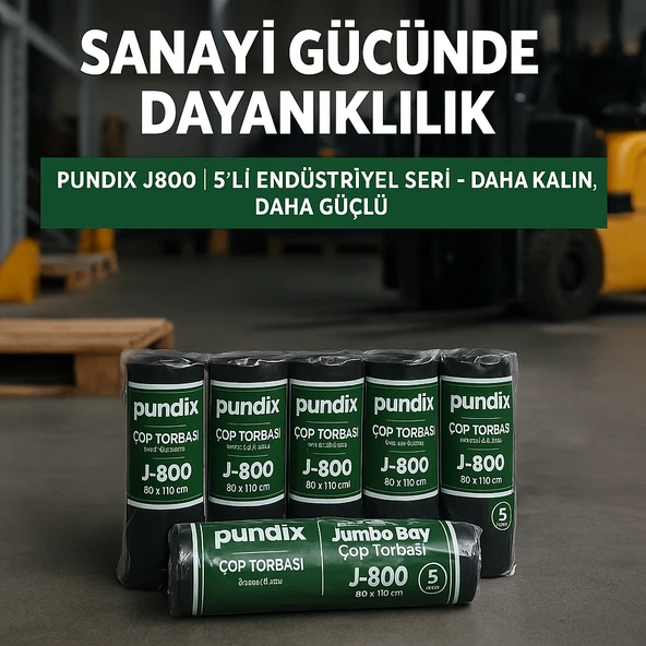 Pundix J800 Jumbo Boy Çöp Torbası (80X110 Cm) 5 Rulo (Toplam 50 Adet) Dayanıklı, Sızdırmaz ve Geniş Hacimli Çöp Poşeti ürün görseli 1