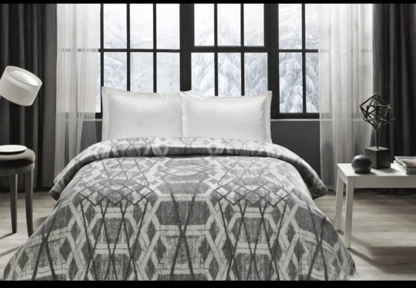 Taç Çift Kişilik Pamuklu Battaniye Elina Gri ürün görseli