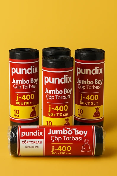 Pundix J400 Jumbo Boy Çöp Torbası (80X110 Cm) 5 Rulo (Toplam 50 Adet) Dayanıklı, Sızdırmaz ve Geniş Hacimli Çöp Poşeti ürün görseli 1