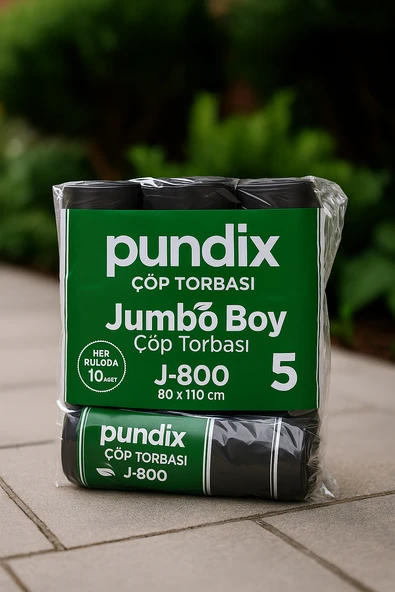 Pundix J800 Jumbo Boy Çöp Torbası (80X110 Cm) 5 Rulo (Toplam 50 Adet) Dayanıklı, Sızdırmaz ve Geniş Hacimli Çöp Poşeti - Resim 4