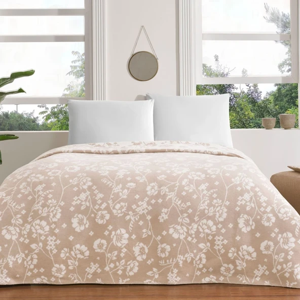 Taç Çift Kişilik Pamuklu Battaniye Polly Bej ürün görseli