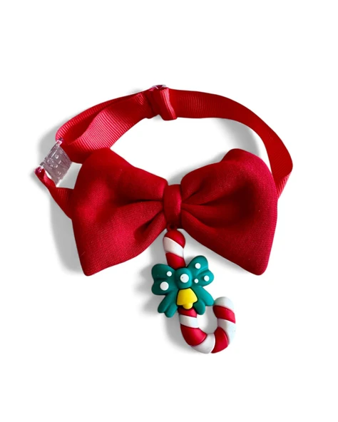 Christmas Candy Yılbaşı Kedi Papyon Tasması | Kırmızı Fiyonk Boyun Aksesuarı | Noel Temalı Kedi Süsü - Resim 2