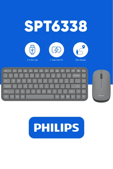 SPT6338 Kablosuz Set Wireless Set Kablosuz Klavye Kablosuz Mouse Türkçe Q Klavye ve Mouse Seti Gri ürün görseli 1