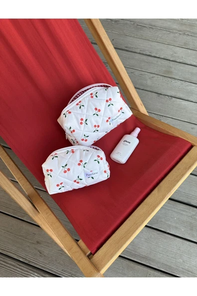 Kiraz Desenli Makyaj Çantası - Küçük Boy - Resim 2