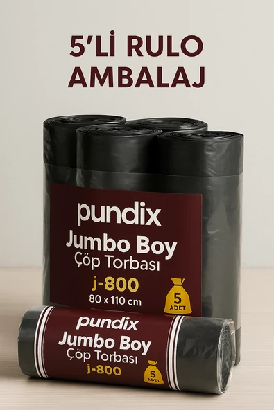 Pundix J800 Jumbo Boy Çöp Torbası (80X110 Cm) 5 Rulo (Toplam 50 Adet) Dayanıklı, Sızdırmaz ve Geniş Hacimli Çöp Poşeti - Resim 6