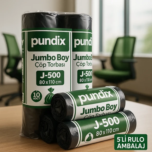 Pundix J500 Jumbo Boy Çöp Torbası (80X110 Cm) 5 Rulo (Toplam 50 Adet) Dayanıklı, Sızdırmaz ve Geniş Hacimli Çöp Poşeti - Resim 3