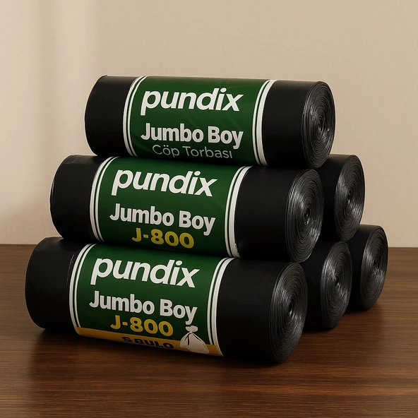 Pundix J800 Jumbo Boy Çöp Torbası (80X110 Cm) 5 Rulo (Toplam 50 Adet) Dayanıklı, Sızdırmaz ve Geniş Hacimli Çöp Poşeti - Resim 2