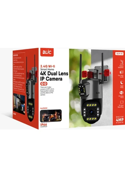 BLM-49 2+2mp 4K Ultra Hd 8x Zoom Ip Kamera Wifi Özellikli Hareket Takipli Gece Sensörlü Kamera BLM-49 - Resim 2