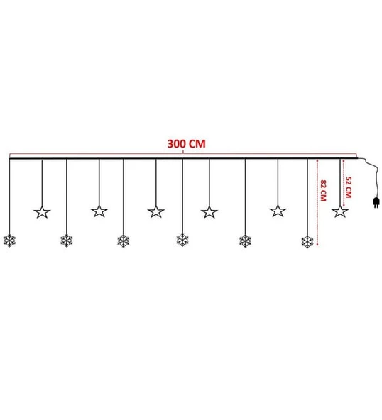 10 Saçaklı Kar Tanesi Gün Işığı Led Işık  8 Fonksiyonlu Fişli ve Eklemeli Dekoratif Aydınlatma - Resim 2