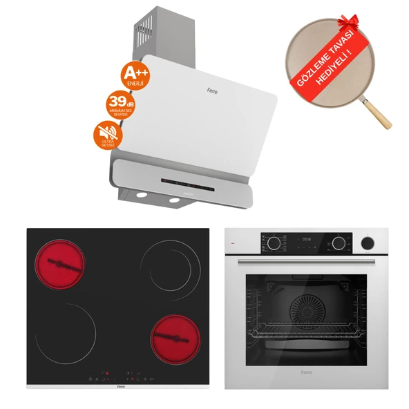 Ferre FryArt& Buharlı Noverra Sessiz Davlumbaz Elektrikli Beyaz Ank. Set (D081-SA + MS263 + XE64CB) ürün görseli 1