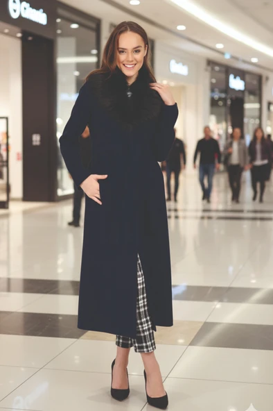 Kışlık Yakası Kürklü Kaşe Kaşmir Kaban - Resim 2