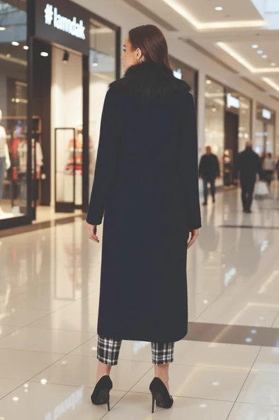 Kışlık Yakası Kürklü Kaşe Kaşmir Kaban - Resim 3