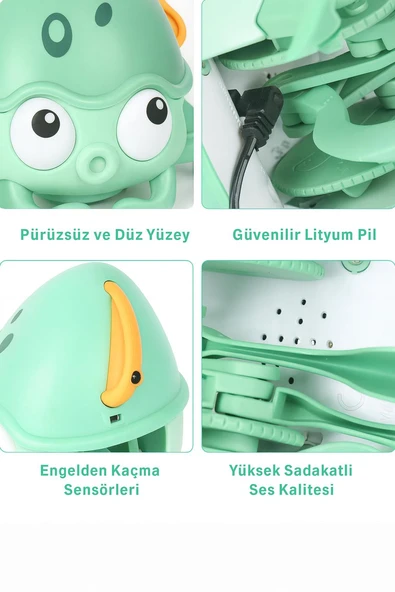 Dude Sesli Işıklı Şarjlı Akıllı Ahtapot Oyuncak – Turuncu & Yeşil - Resim 8