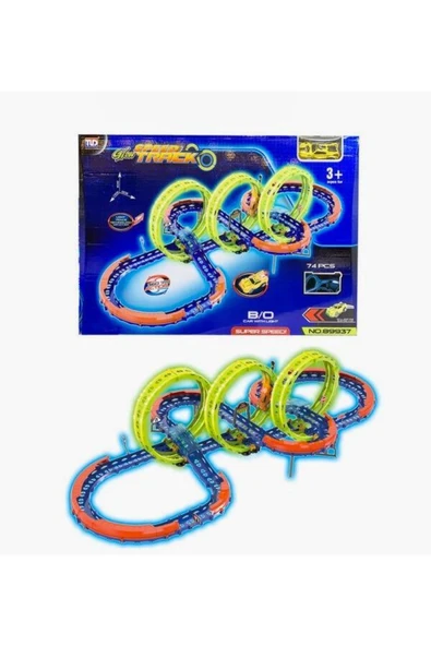 Glow Speed Track 74 Parça Yarış Pisti Seti – 3’lü Loop Işıklı, USB Şarjlı Hızlı Yarış Arabalı Oyun Seti, 3+ Yaş - Resim 8