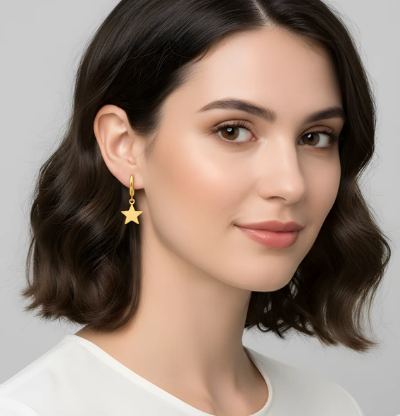 Yıldız Gümüş Küpe - Rose - Resim 2