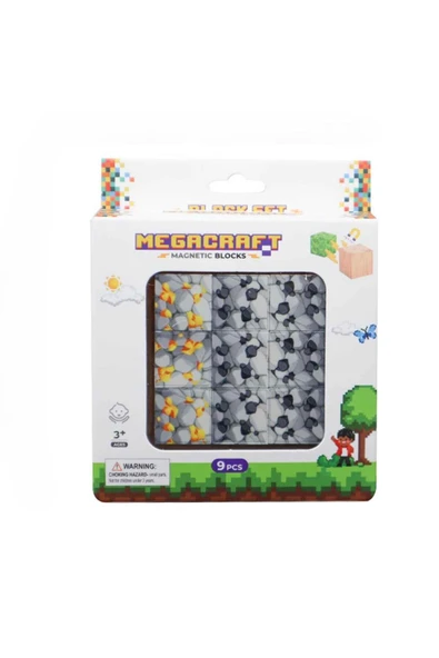 Megacraft Manyetik Bloklar 9 Parça Değerli Taş Desenli - Sarı / Gri / Siyah - Resim 4