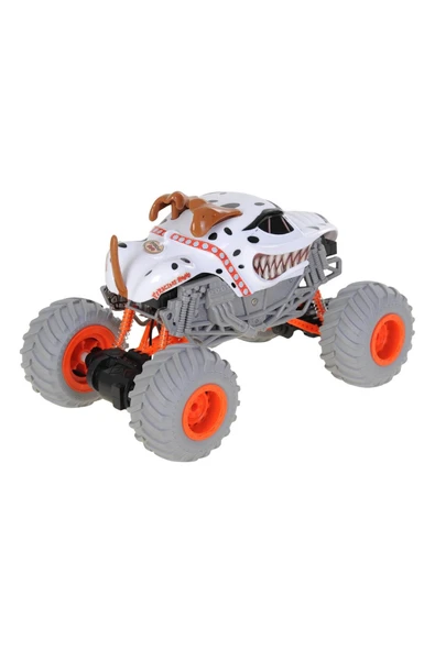 Dude RC Monster Truck Benekli Köpek Tasarımlı Uzaktan Kumandalı Off-Road Jeep Araba - Turuncu Beyaz Siyah - Resim 4