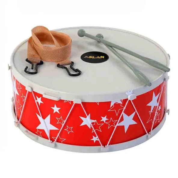 Yıldız Desenli Mavi ve Kırmızı Çocuk Davulu – Askılı, Bagetli, 25 cm, Müzik Aleti Oyuncak - Resim 3