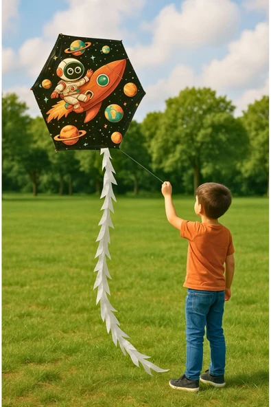 Altıgen Astronot Modelli Uçurtma 50mt İpli ürün görseli 1