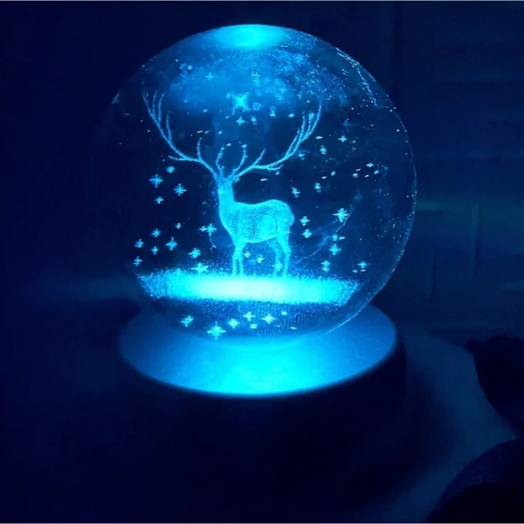 Dekoratif Geyik Temalı Işıklı Renk Değiştiren Dekoratif Cam Küre Led Işıklı Özel Günlere Hediye - Resim 3