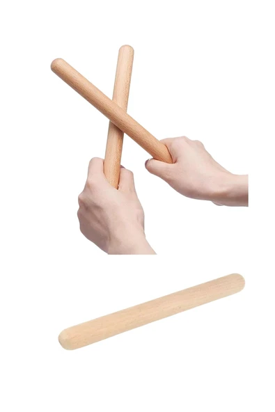 Okul Öncesi Ahşap Ritim Çubuğu 1 Çift 23cm Anaokulu Çocuk Etkinlik Perkusyon Müzik Aleti - Resim 2
