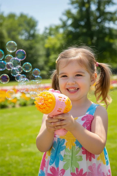 Ördek Desenli Pilli Pembe Köpük Tabancası ürün görseli 1