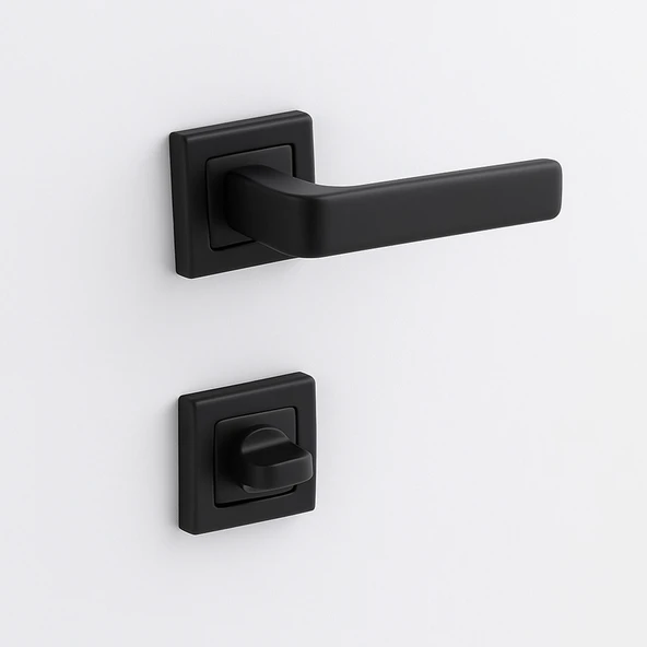 Akdam WC Banyo Kapı Kolu Seti Siyah Modern İçten Kilitlemeli Sessiz Mekanizma Uyumlu Şık Kulp Takımı - Resim 8