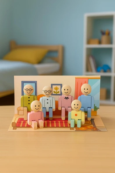 Ahşap Mini Aile Seti – 25x12 cm Renkli Oyuncak Ev Aksesuarı - Resim 4