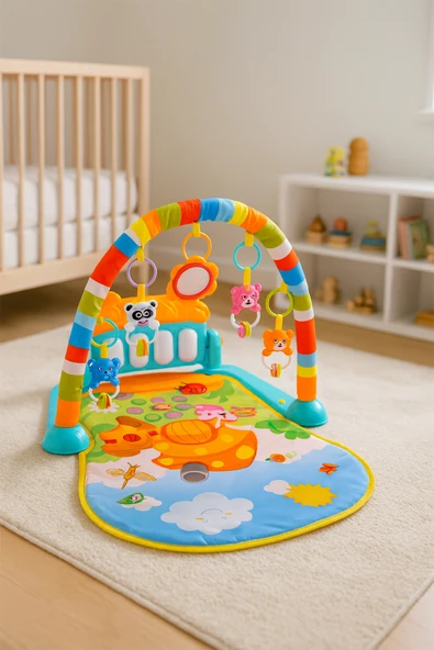 Piyanolu Mantar Desenli Bebek Oyun Halısı – 0+ Ay, Hayvan Figürlü - Resim 3