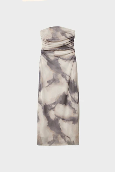 Stradivarius Desenli tül midi elbise - Resim 5