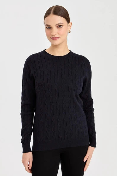 23329 DESEN TRİKO SIFIR YAKA SAÇ ÖRGÜLÜ KAZAK - Resim 7